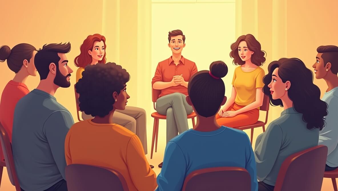 Group of people openly discussing sensitive health topics in a supportive environment