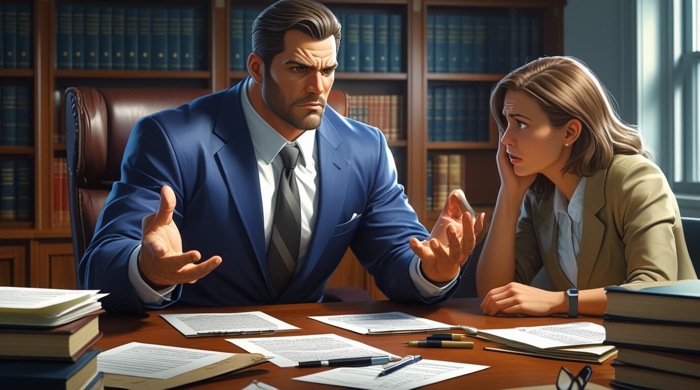 DUI defense lawyer reviewing case strategy with a client in an office setting.