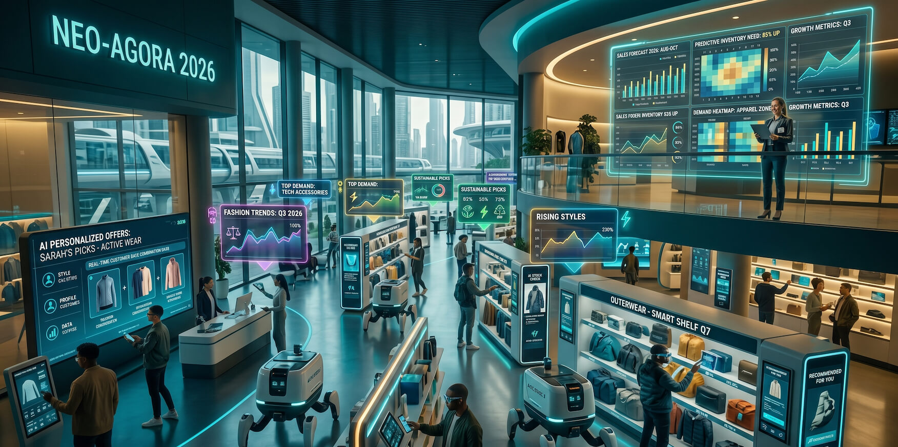 A futuristic retail store environment showcasing the biggest AI trends shaping retail in 2026