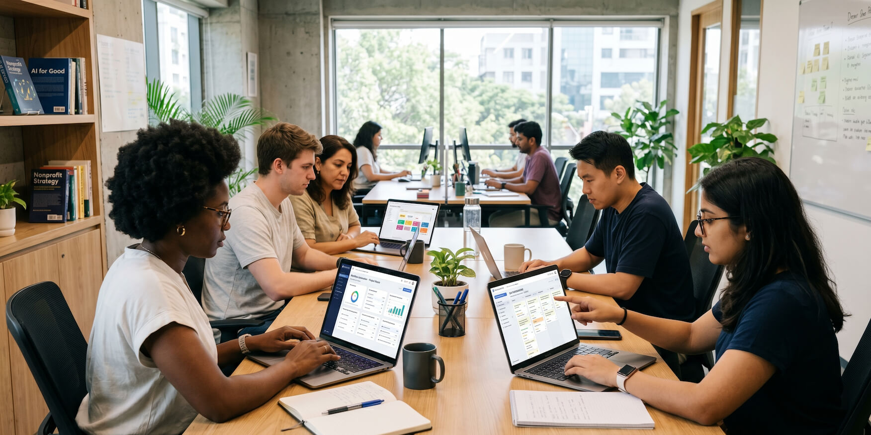 NGO team using AI tools to improve productivity and manage operations