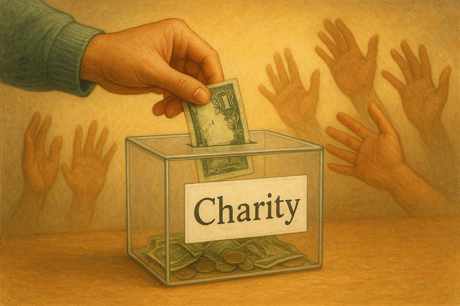 A person placing money into a donation box, symbolizing charitable giving and philanthropy for beginners.