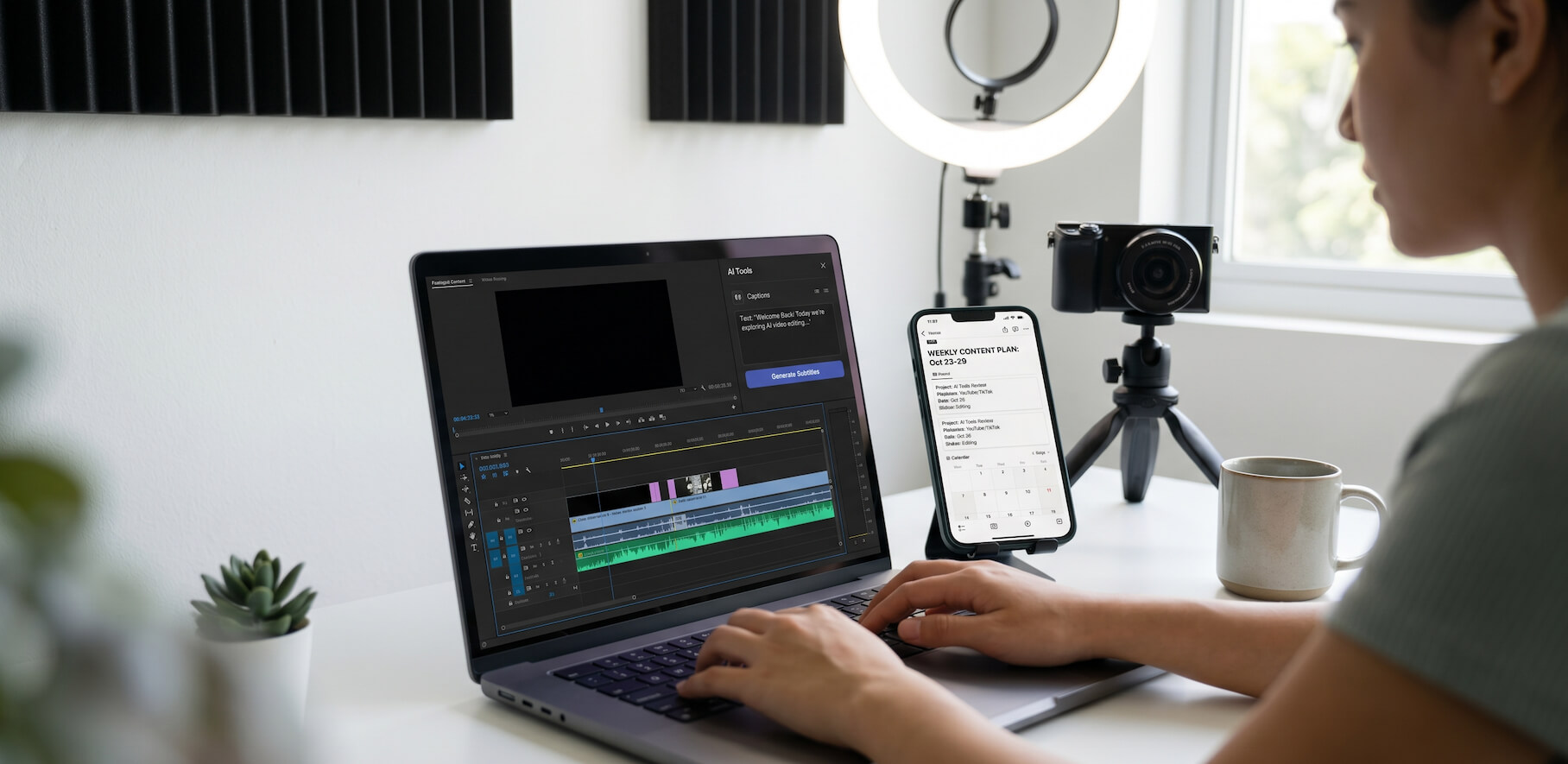 Beginner influencer using AI tools to create and manage content