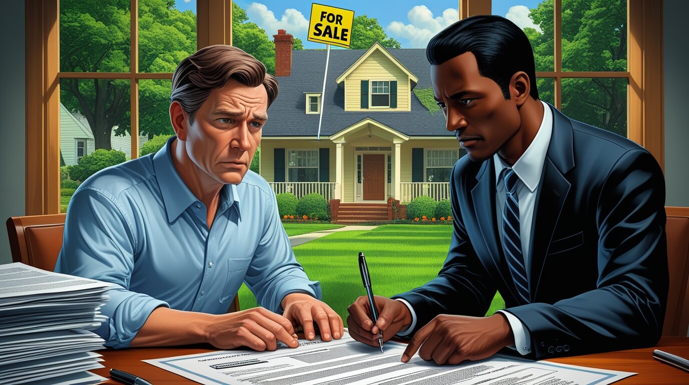 Homeowner consulting a real estate attorney about a short sale contract with a 