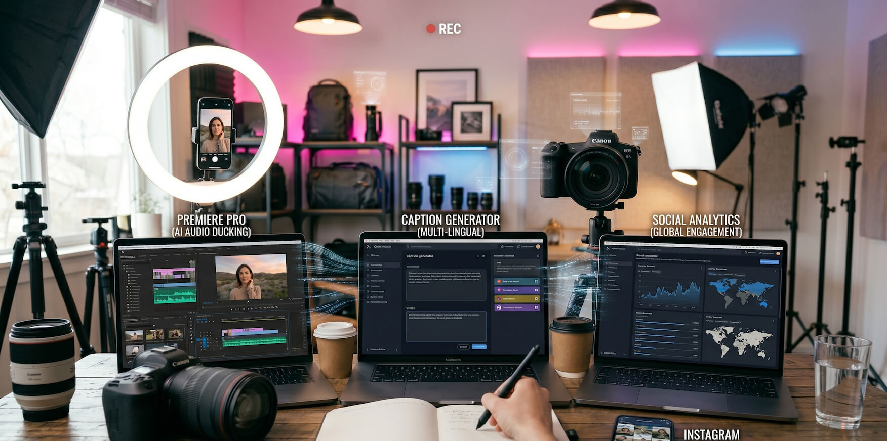 Influencer using AI tools to create and manage social media content