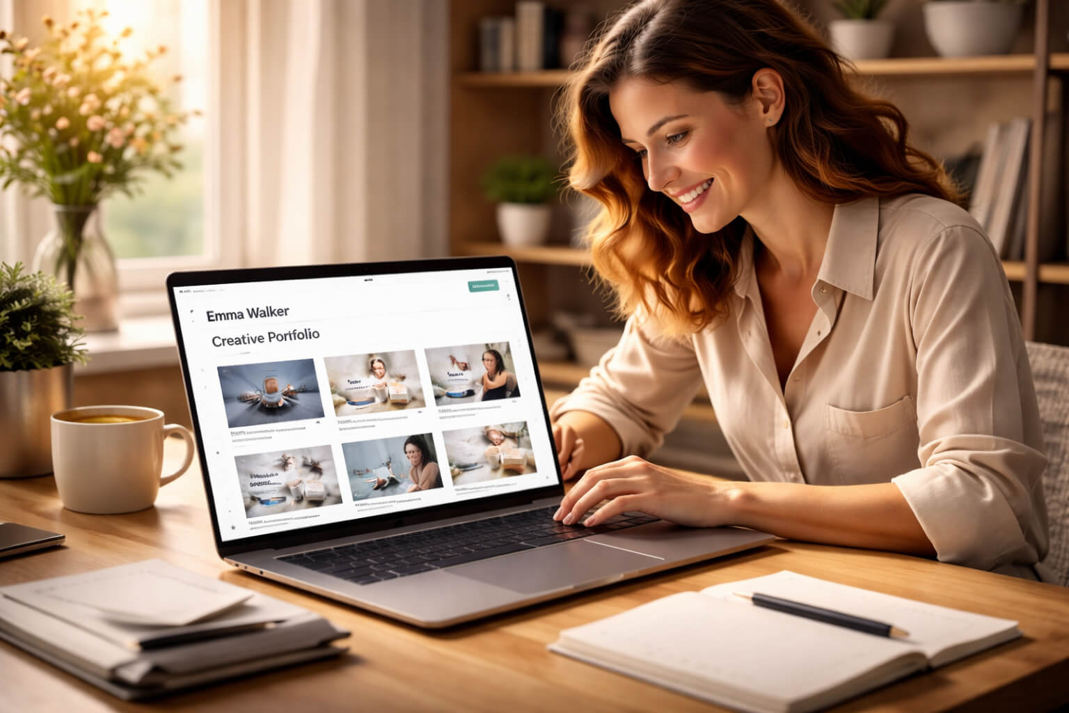 Creative professional building a modern portfolio website to showcase work