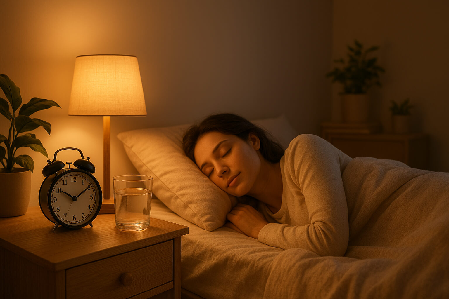 Person sleeping peacefully in a cozy bedroom, representing the impact of sleep on health and well-being.