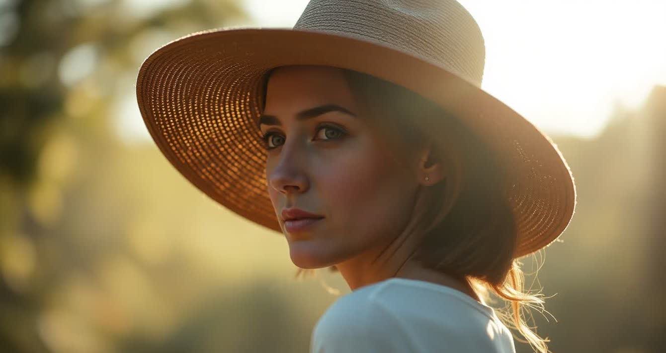 Faceless portrait of person in hat with dramatic lighting and blurred background.
