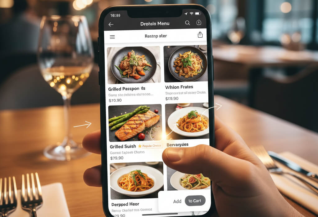 Online restaurant menus influencing diner decisions and driving real sales through design and psychology.