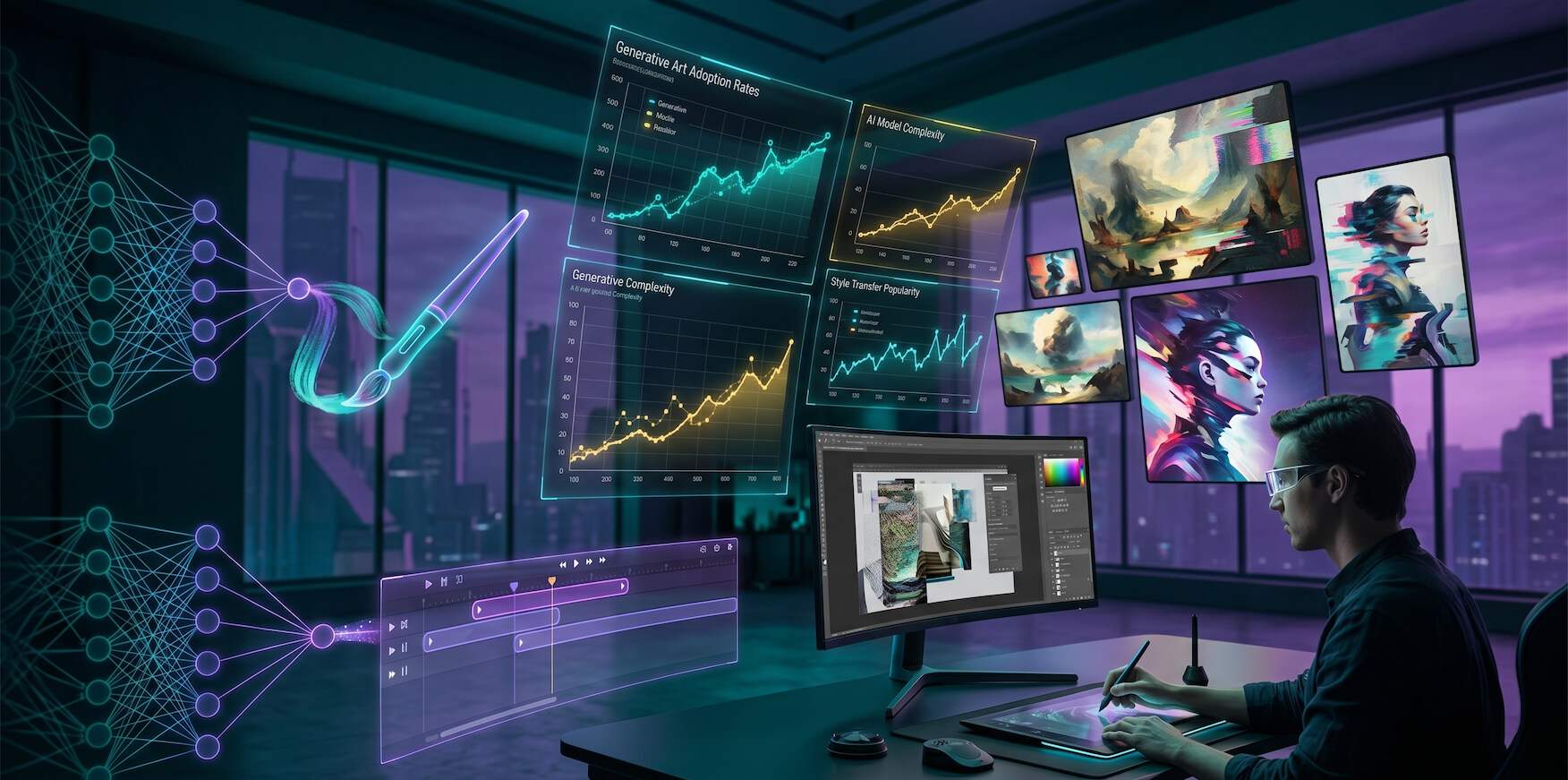 Visual representation of the biggest AI trends shaping creative work for artists in 2026